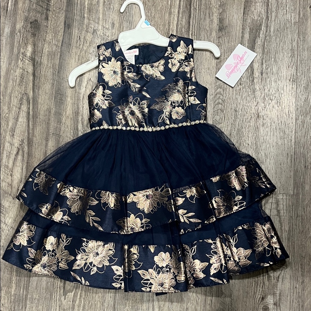 Bonnie Jean Navy and Gold Floral Dress